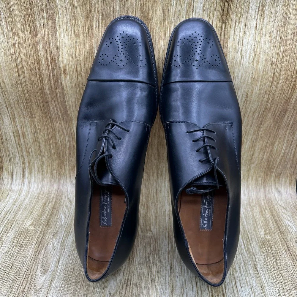 Salvatore Ferragamo Tramezza Derby Men's Size 11.5 EE Black Cap Medallion Shoes